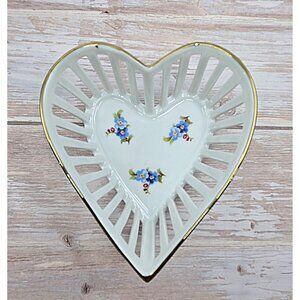 Schumann Arzberg German Porcelain Heart Dish w/ blue Forget me Nots, 5 inches